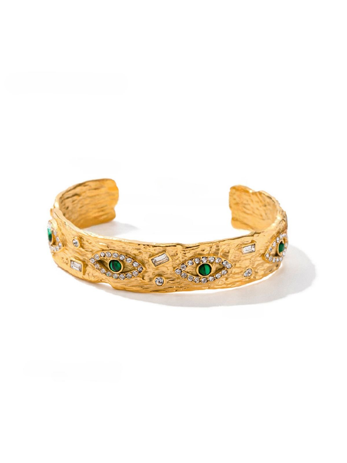 Bracelet jonc femme, plaqué or, œil protecteur, pierres malachites vertes, style vintage, modèle Larna - Boucles d'oreilles - Or