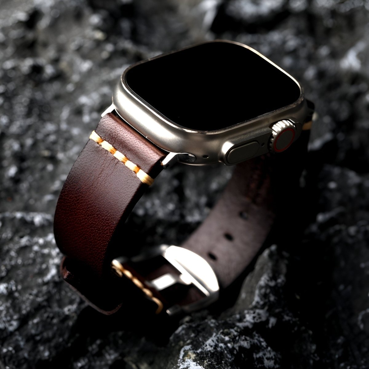 Bracelet pour Apple Watch en cuir, à l'aspect lisse, modèle Védran - Bracelet Apple Watch - Café et argent 40/41 mm