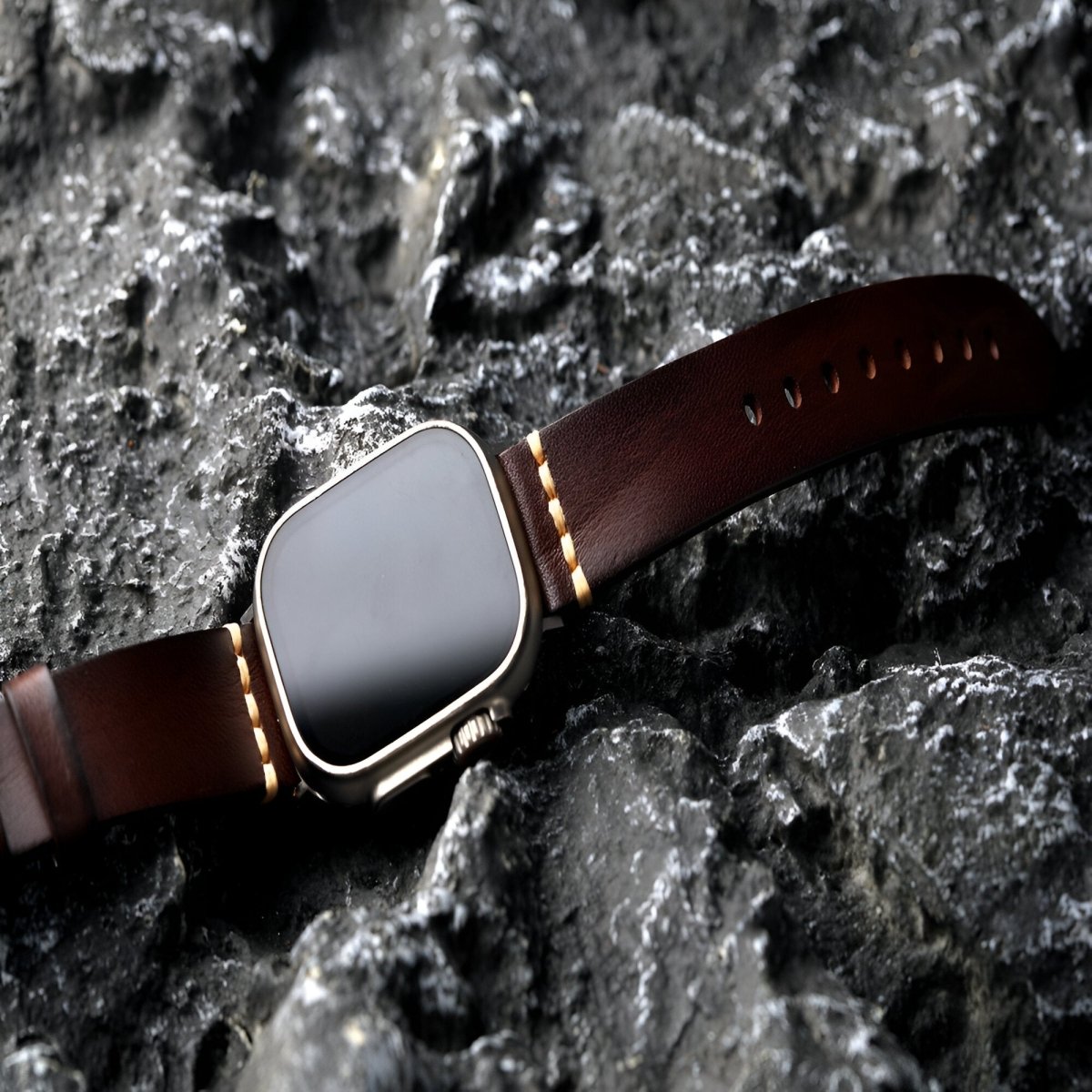 Bracelet pour Apple Watch en cuir, à l'aspect lisse, modèle Védran - Bracelet Apple Watch - Café et argent 40/41 mm