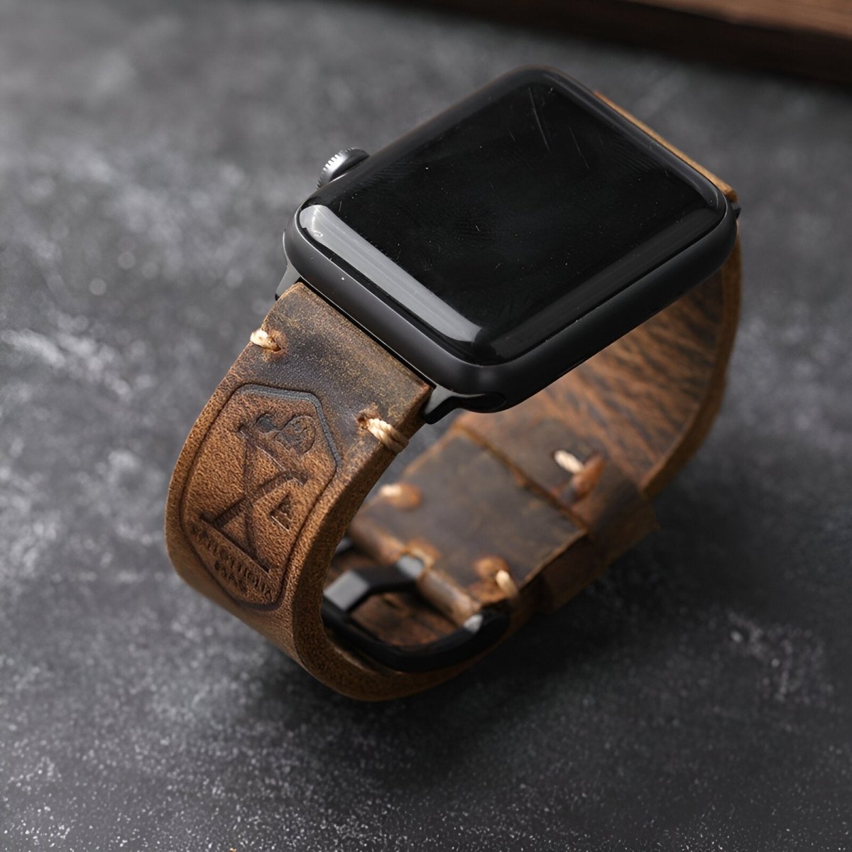 Bracelet pour Apple Watch en cuir, à l'aspect vieillit, modèle Melchior - Bracelet Apple Watch - Marron et argent 40/41 mm