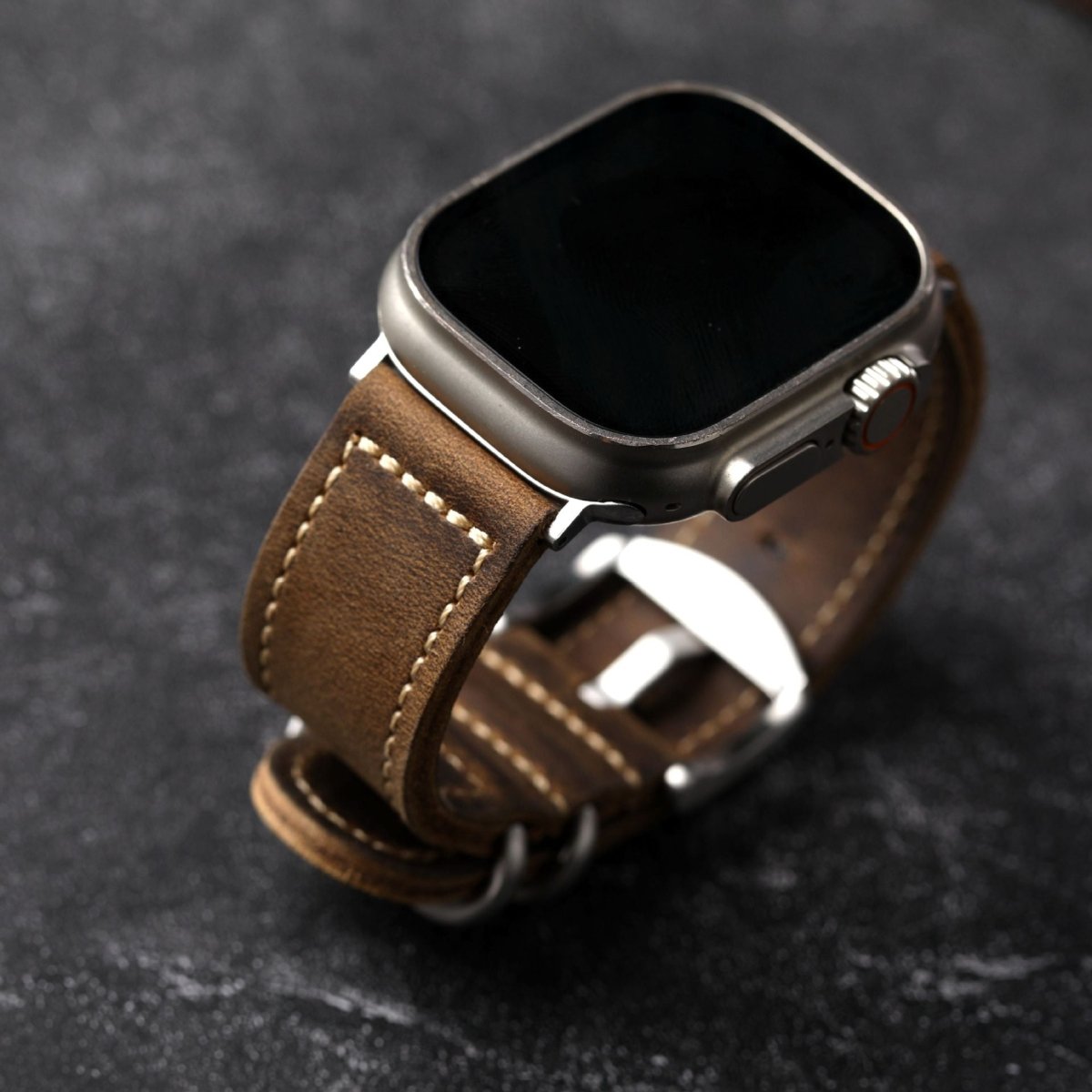 Bracelet pour Apple Watch en cuir, aux coutures apparentes, modèle Adelphe - Bracelet Apple Watch - 40/41 mm