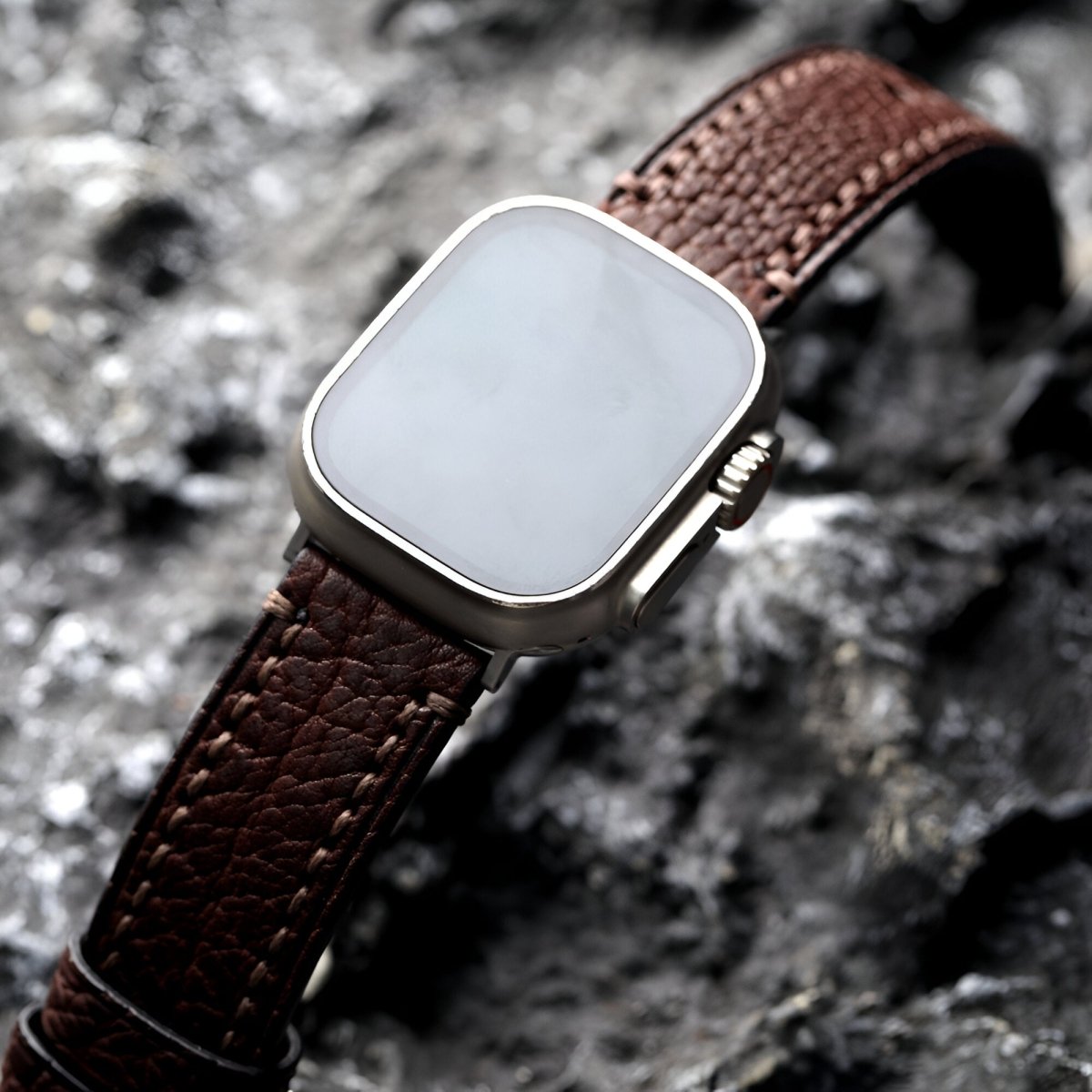 Bracelet pour Apple Watch en cuir de bison, modèle Blandin - Bracelet Apple Watch - Marron et argent 40/41 mm