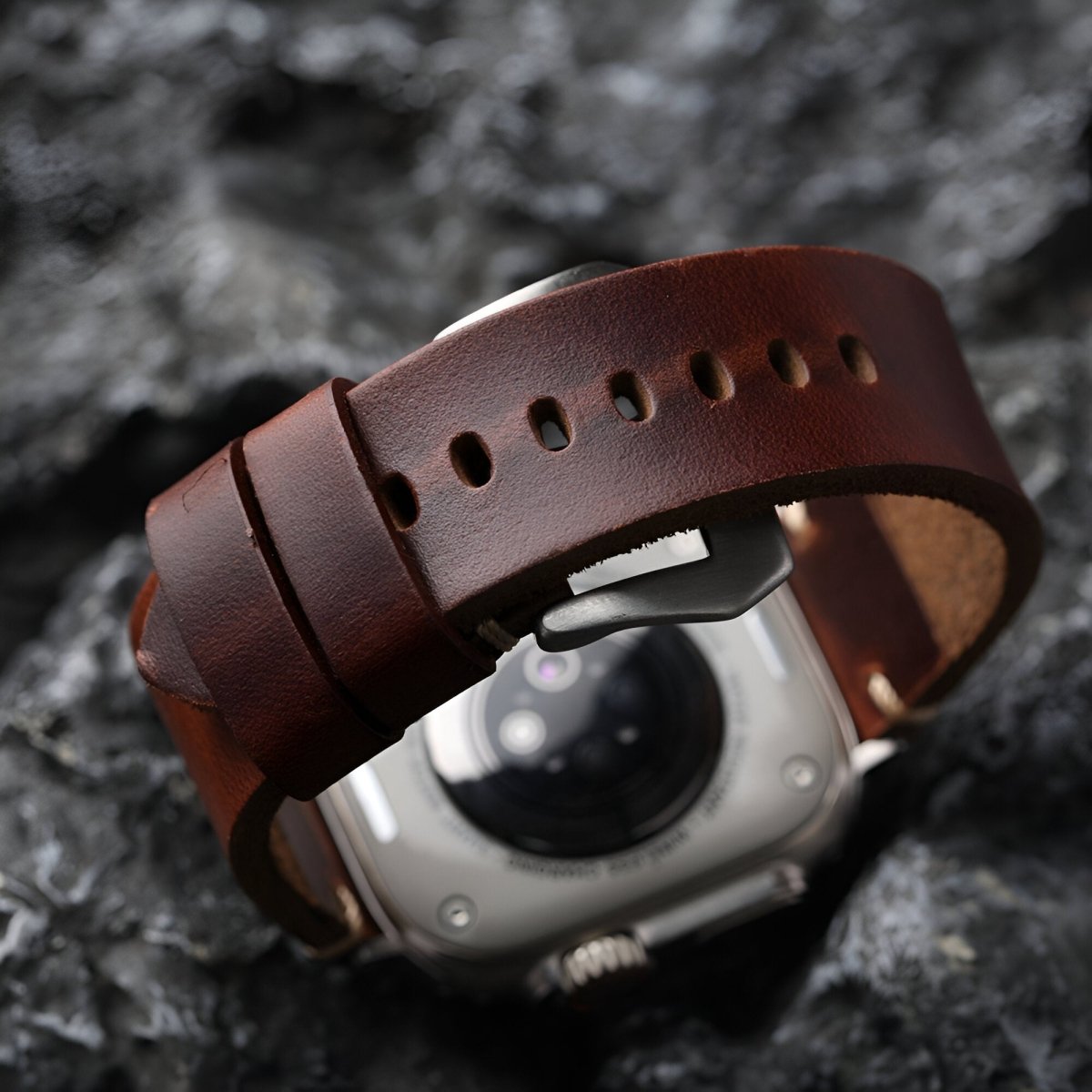 Bracelet pour Apple Watch en cuir, pour l'homme moderne, modèle Noré - Bracelet Apple Watch - Café et argent 42/44/45 mm