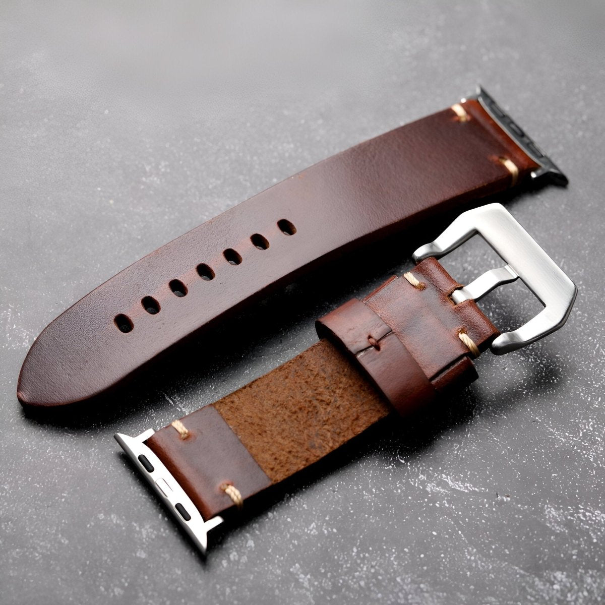 Bracelet pour Apple Watch en cuir, pour l'homme moderne, modèle Noré - Bracelet Apple Watch - Café et noir 42/44/45 mm