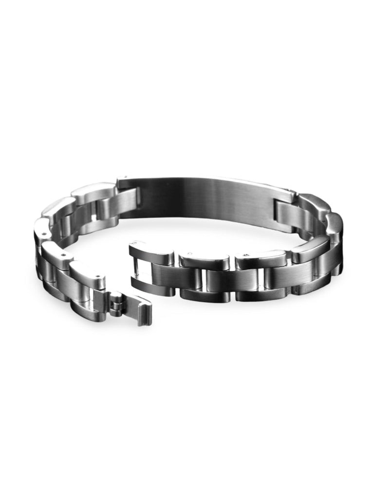 Bracelet pour homme en acier inoxydable 316L, finition brossée, ajustable, style moderne, idéal gravure, modèle Lupin - Bracelet - Argent S - M