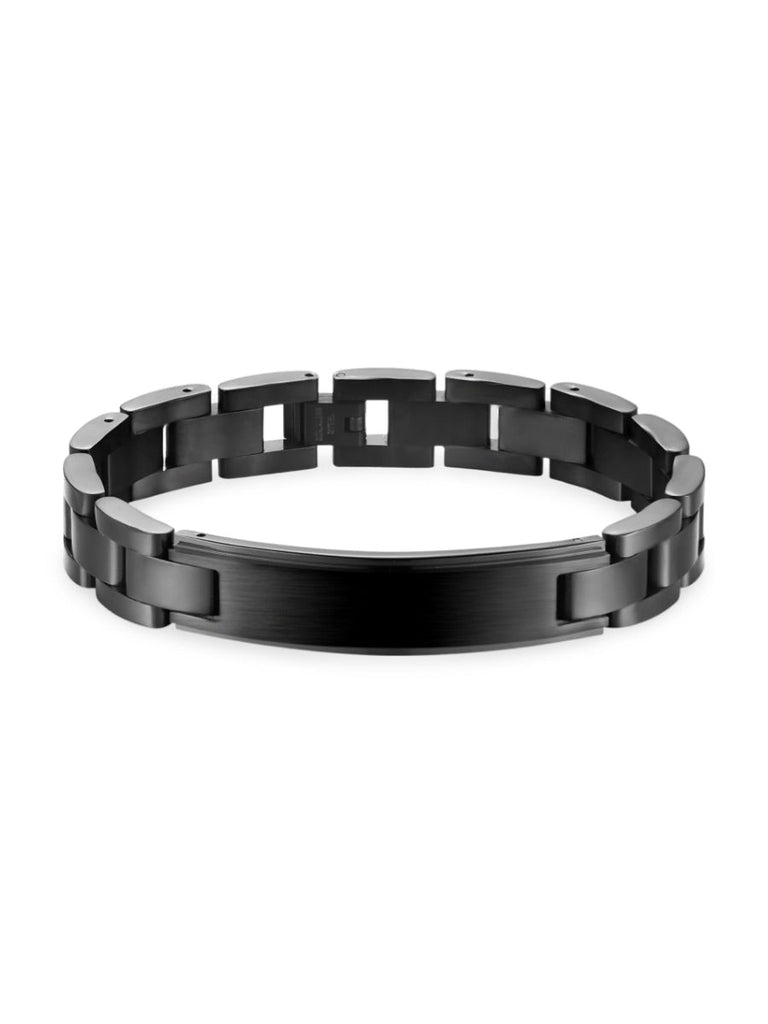 Bracelet pour homme en acier inoxydable 316L, finition brossée, ajustable, style moderne, idéal gravure, modèle Lupin - Bracelet - Noir S - M