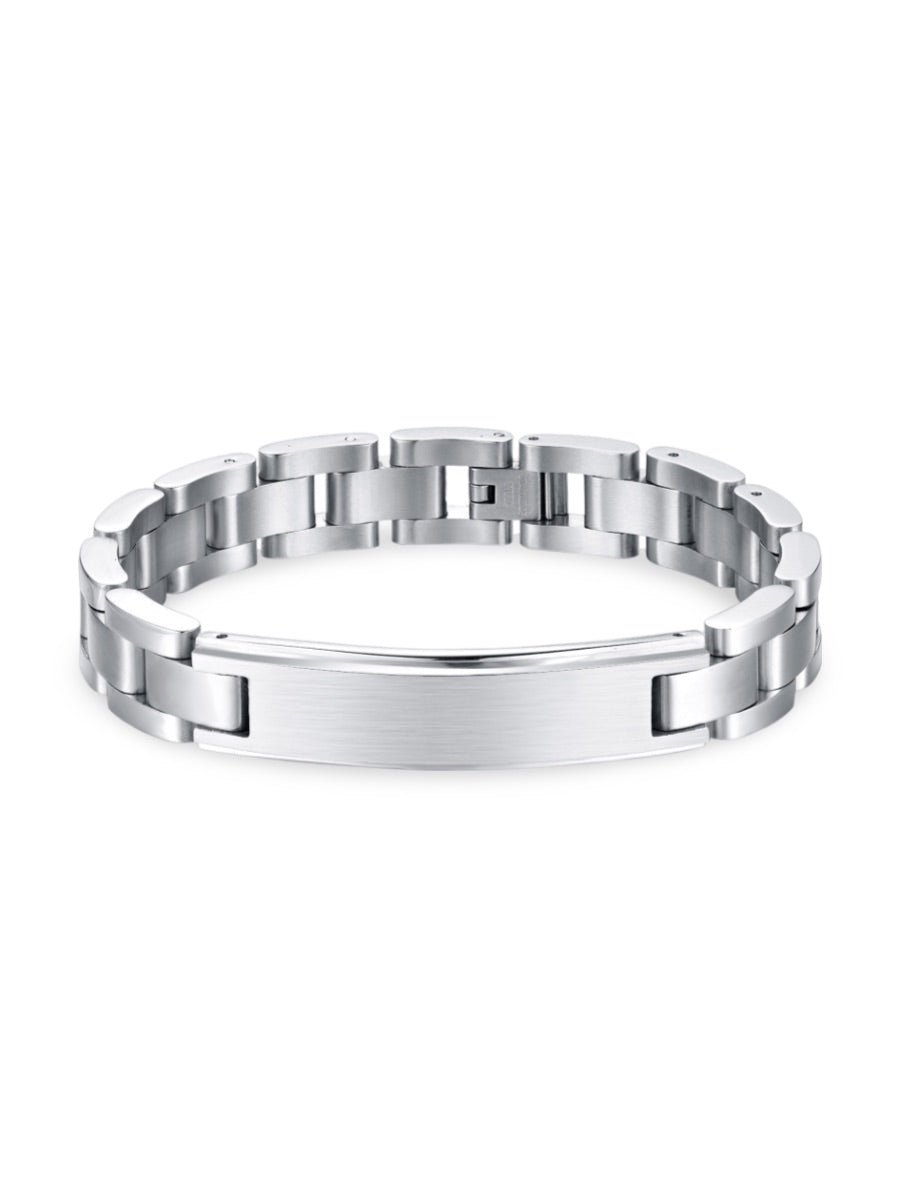 Bracelet pour homme en acier inoxydable 316L, finition brossée, ajustable, style moderne, idéal gravure, modèle Lupin - Bracelet - Argent S - M