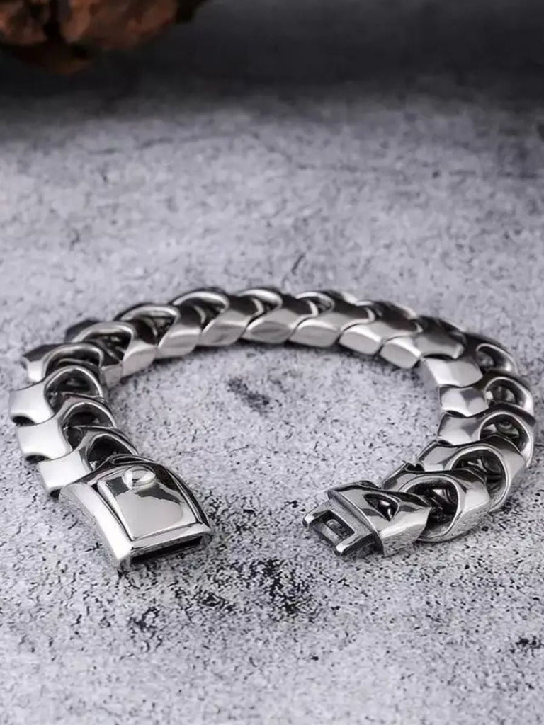 Bracelet pour homme en acier inoxydable, chaîne épaisse, design robuste, style urbain, modèle Tanguy - Bracelet - Argent S