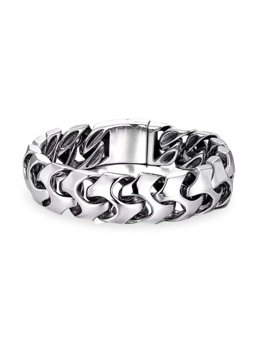 Bracelet pour homme en acier inoxydable, chaîne épaisse, design robuste, style urbain, modèle Tanguy - Bracelet - Argent S