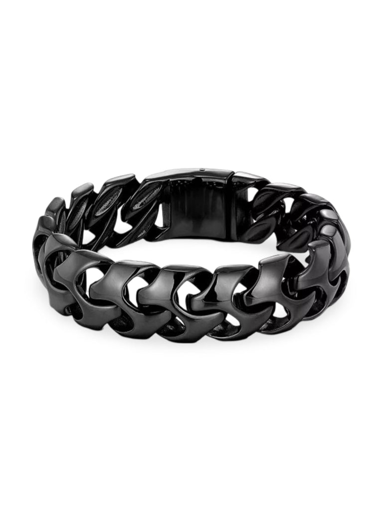 Bracelet pour homme en acier inoxydable, chaîne épaisse, design robuste, style urbain, modèle Tanguy - Bracelet - Noir S