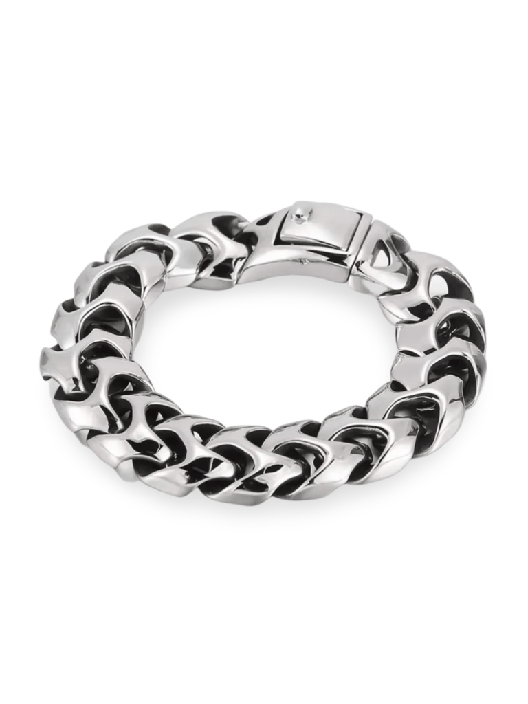 Bracelet pour homme en acier inoxydable, chaîne épaisse, design robuste, style urbain, modèle Tanguy - Bracelet - Argent S