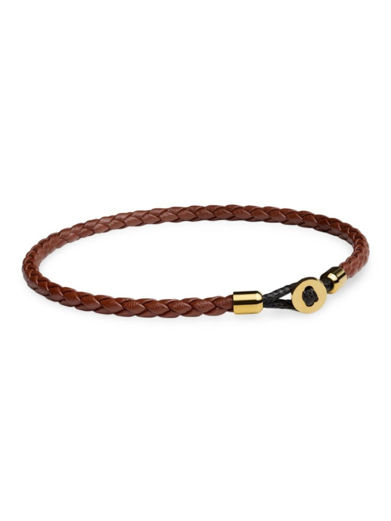 Bracelet pour homme en cuir tressé, discret et raffiné, résistant à toutes épreuves, modèle Madéo - Bracelet - Marron et or S