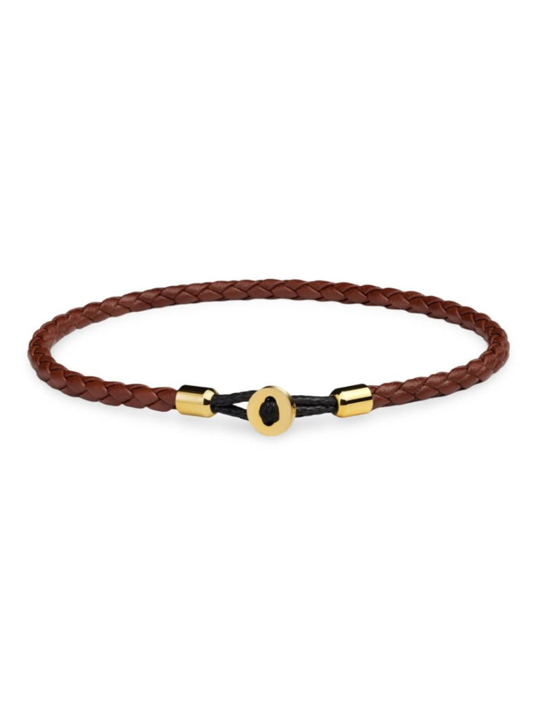 Bracelet pour homme en cuir tressé, discret et raffiné, résistant à toutes épreuves, modèle Madéo - Bracelet - Marron et or S