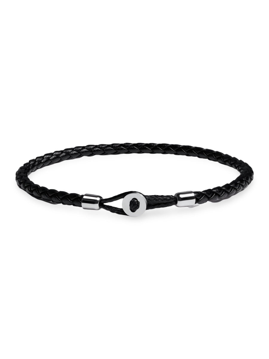 Bracelet pour homme en cuir tressé, discret et raffiné, résistant à toutes épreuves, modèle Madéo - Bracelet - Noir et argent S