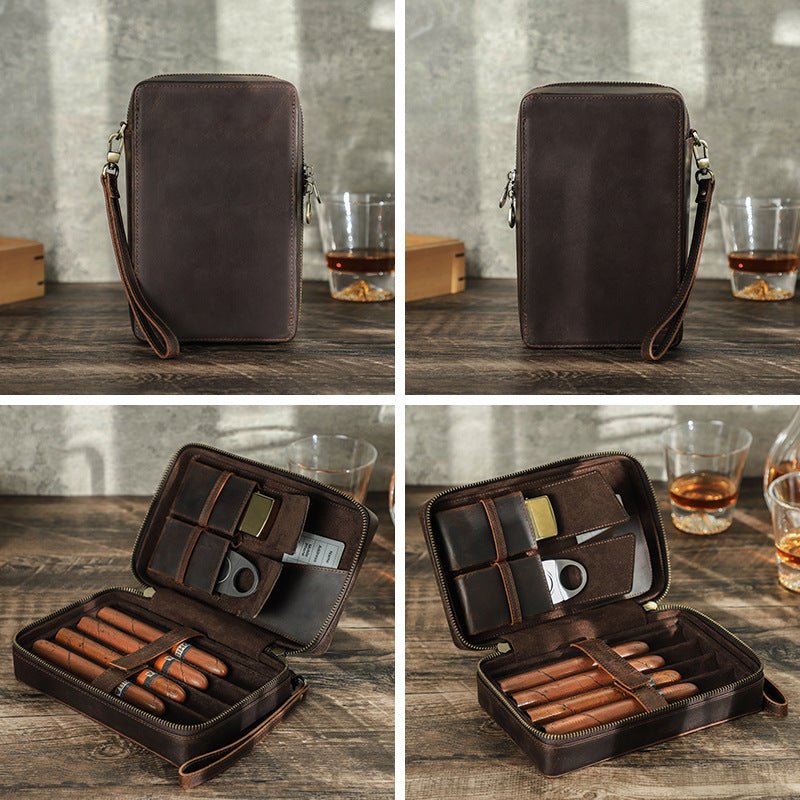 Cave à cigares, en cuir, pour l'homme voyageur, modèle Mansuetus - Coffret - Café