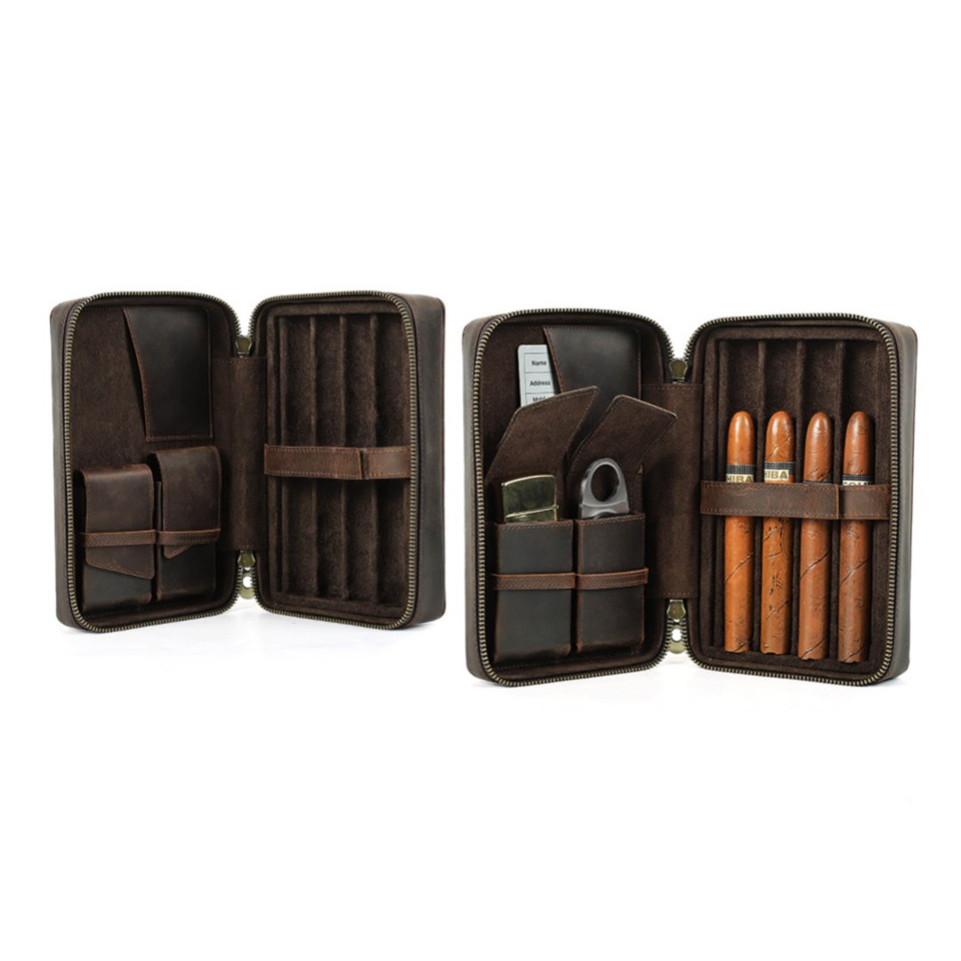 Cave à cigares, en cuir, pour l'homme voyageur, modèle Mansuetus - Coffret - Café