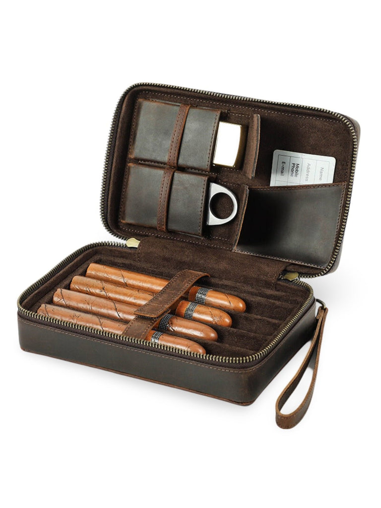 Cave à cigares, en cuir, pour l'homme voyageur, modèle Mansuetus - Coffret - Café