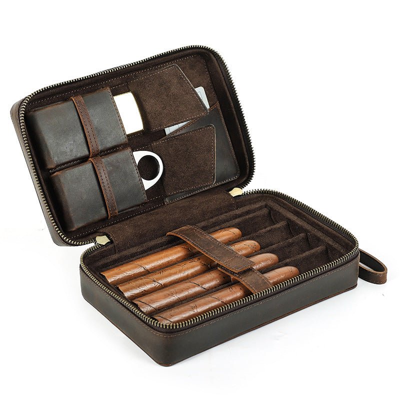 Cave à cigares, en cuir, pour l'homme voyageur, modèle Mansuetus - Coffret - Café