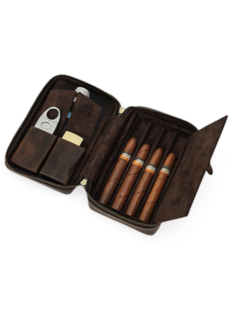 Cave à cigares, en cuir, vintage et adapté au transport, modèle Tiberius - Coffret - Café