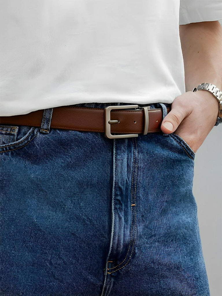 Ceinture en cuir, réversible noir et marron, boucle ardillon, modèle Odo - Ceinture - Noire/Marron S