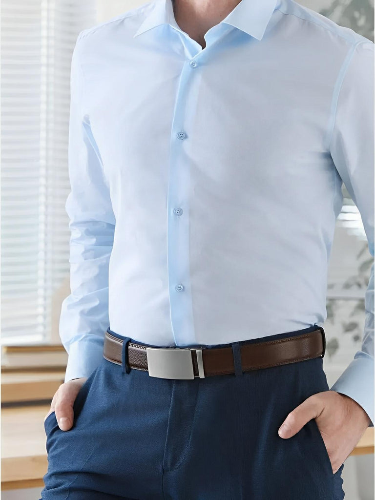 Ceinture homme à boucle plate, automatique, ajustable, élégante et robuste, modèle Victor - Ceinture - Café S