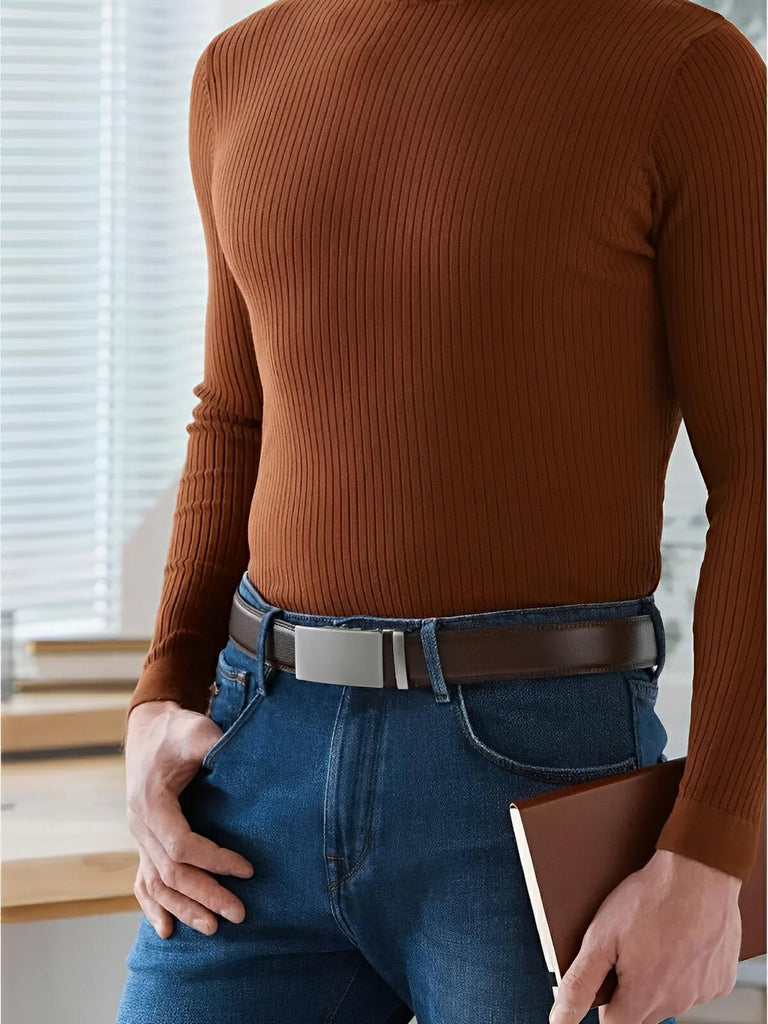 Ceinture homme à boucle plate, automatique, ajustable, élégante et robuste, modèle Victor - Ceinture - Café S