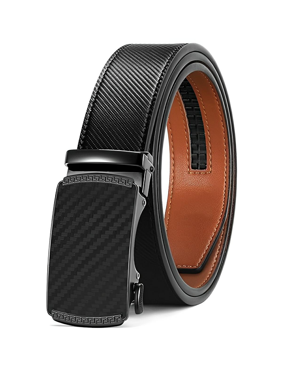 Ceinture homme cuir noir, boucle automatique carbone, ajustable et élégante, modèle Éloi - Ceinture - Noire/Marron S