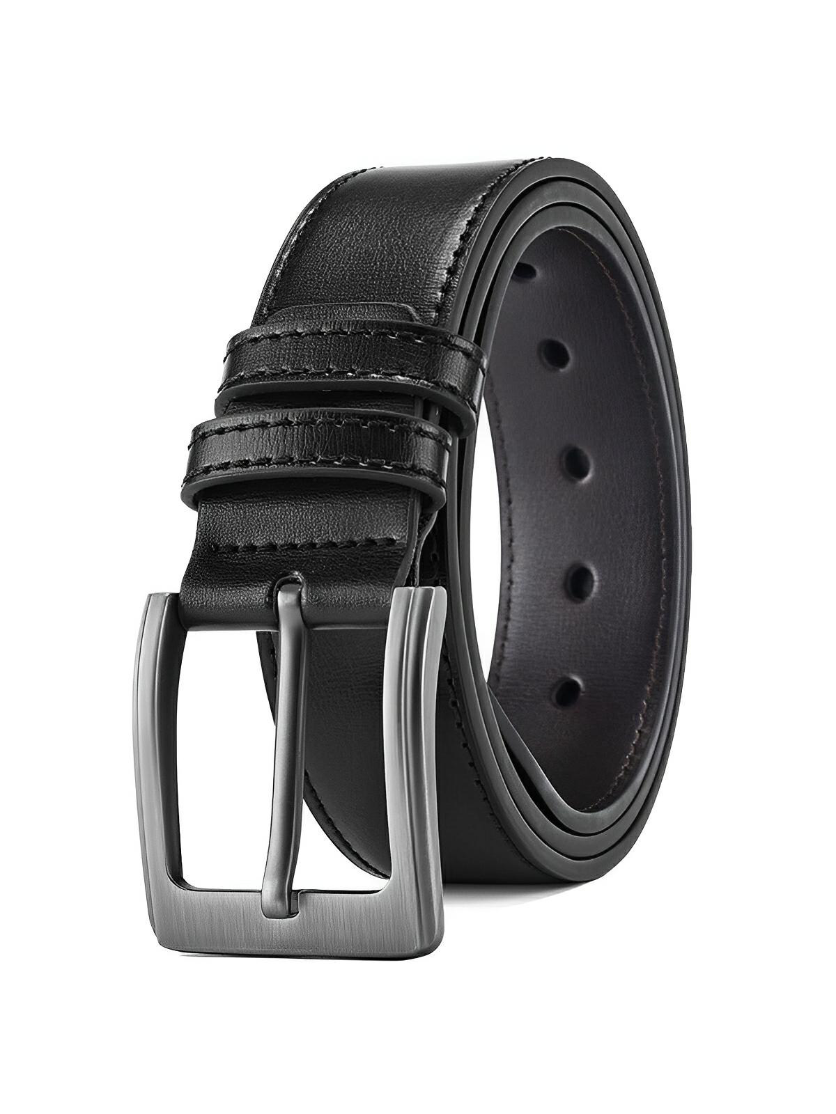 Ceinture homme en cuir, boucle ardillon, style polyvalent, modèle Romuald - Ceinture - Noire/Argent S