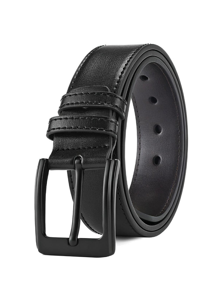 Ceinture homme en cuir, boucle ardillon, style polyvalent, modèle Romuald - Ceinture - Noire/Noire S