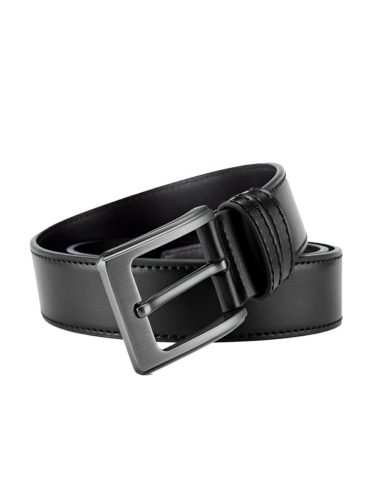 Ceinture homme en cuir, boucle ardillon, style polyvalent, modèle Romuald - Ceinture - Noire/Argent S