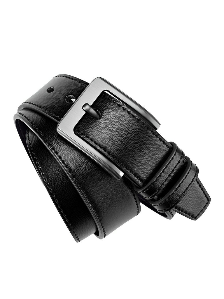 Ceinture homme en cuir, boucle ardillon, style polyvalent, modèle Romuald - Ceinture - Noire/Argent S