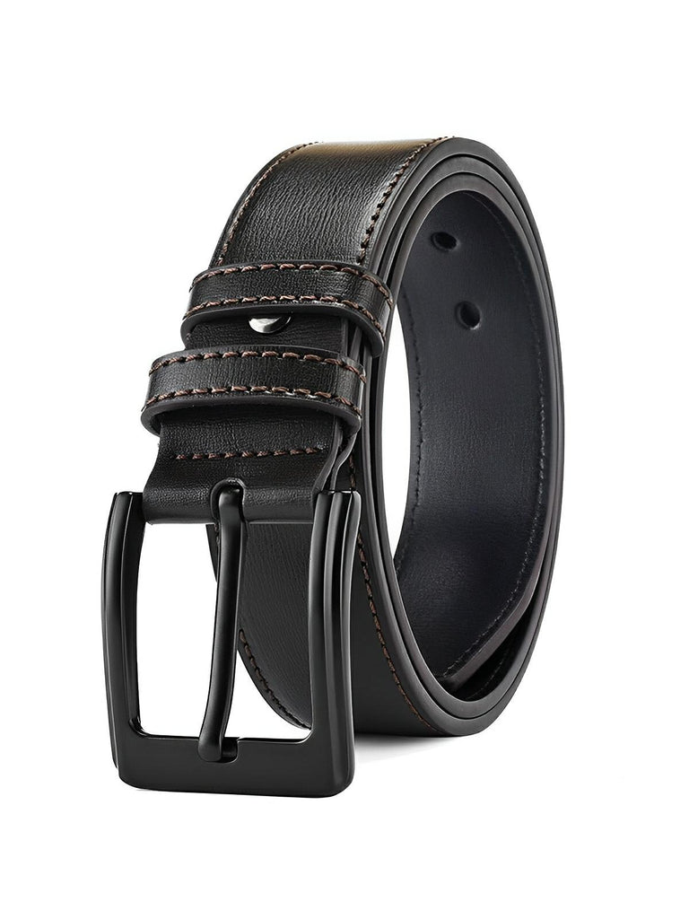 Ceinture homme en cuir, boucle ardillon, style polyvalent, modèle Romuald - Ceinture - Café/Noire S