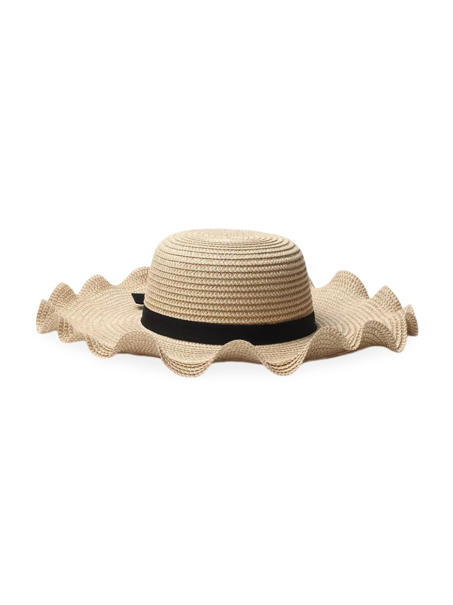 Chapeau de paille, plage, capeline été, chapeau bord large ondulé, soleil, avec nœud, modèle Ophélie - Chapeau de paille - Beige