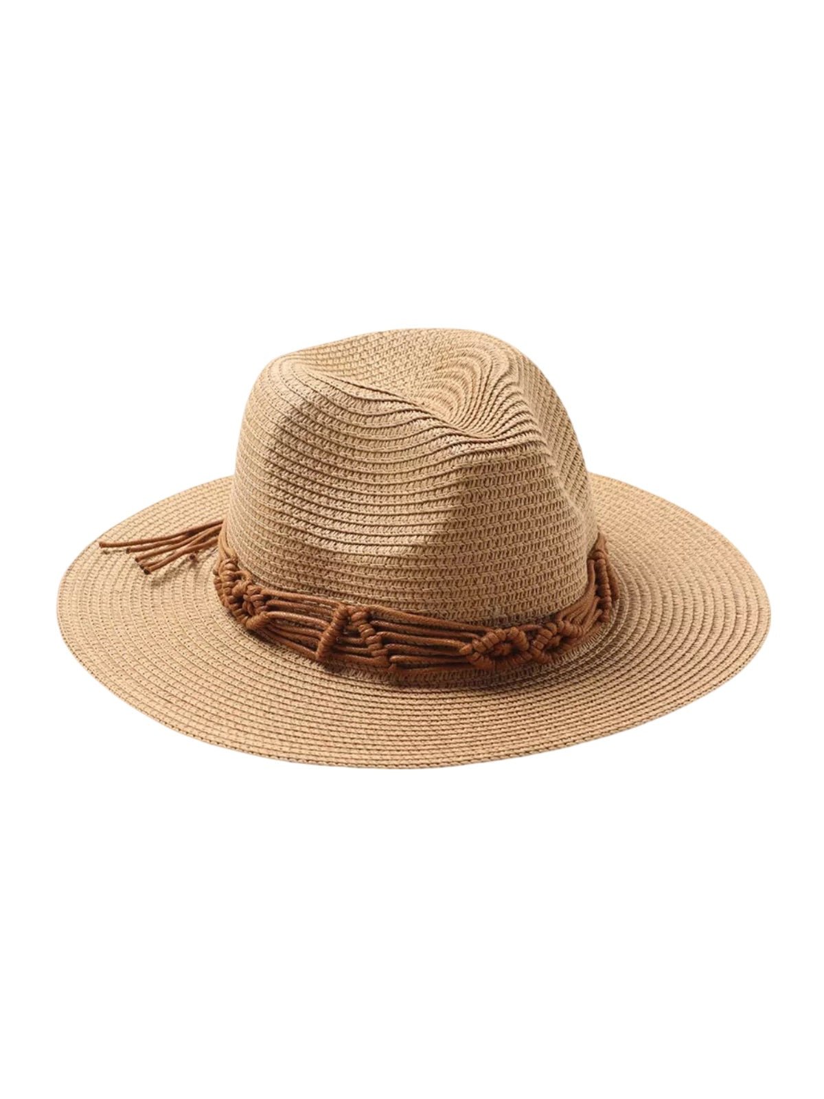 Chapeau de paille pour femme, été, large bord, chapeau de plage, corde intégrée, contre le soleil, modèle Uria - Chapeau de paille - Camel
