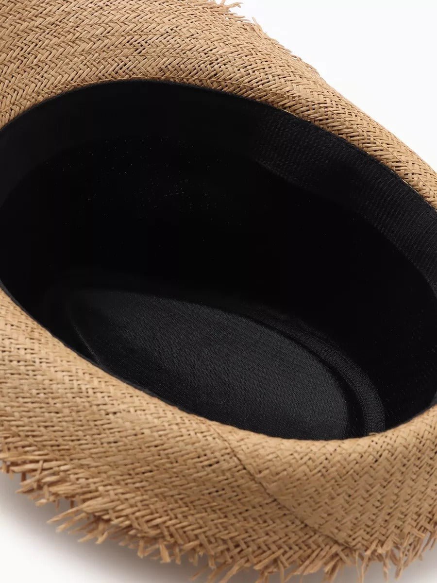 Chapeau paille homme, chapeau panama, à bord effiloché, fedora, idéal pour le soleil, modèle Valentin - Chapeau de paille - Camel