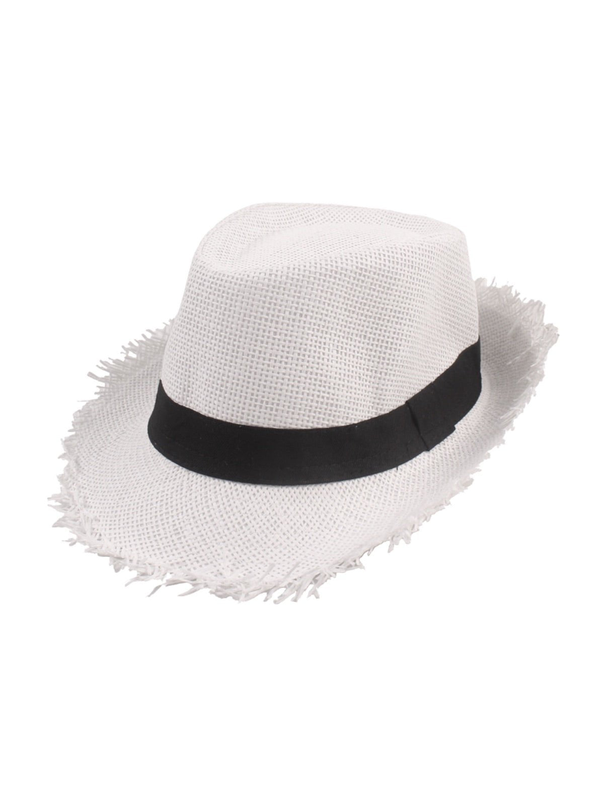 Chapeau paille homme, chapeau panama, à bord effiloché, fedora, idéal pour le soleil, modèle Valentin - Chapeau de paille - Blanc