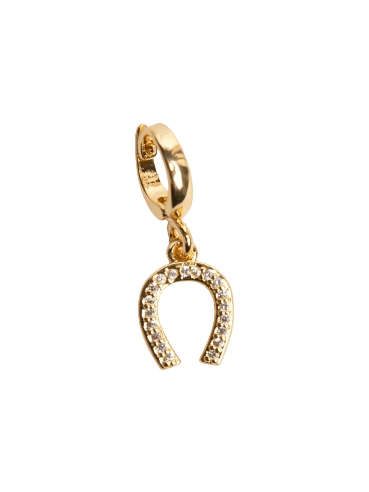 Charm pour sneakers fer à cheval, bijou lacet, pendentif chaussure à strass, accessoire mode, acier inoxydable doré, modèle Fedra - charms - 