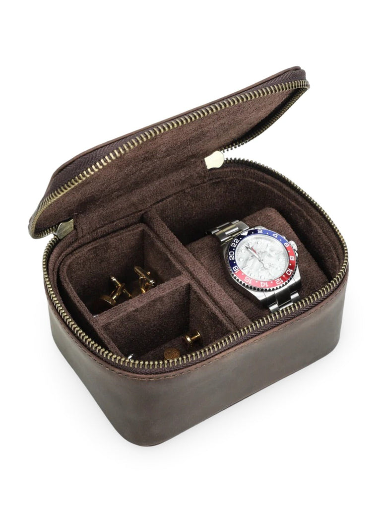 Coffret à montres, en cuir, idéal pour voyager, modèle Maurice - Coffret - Café