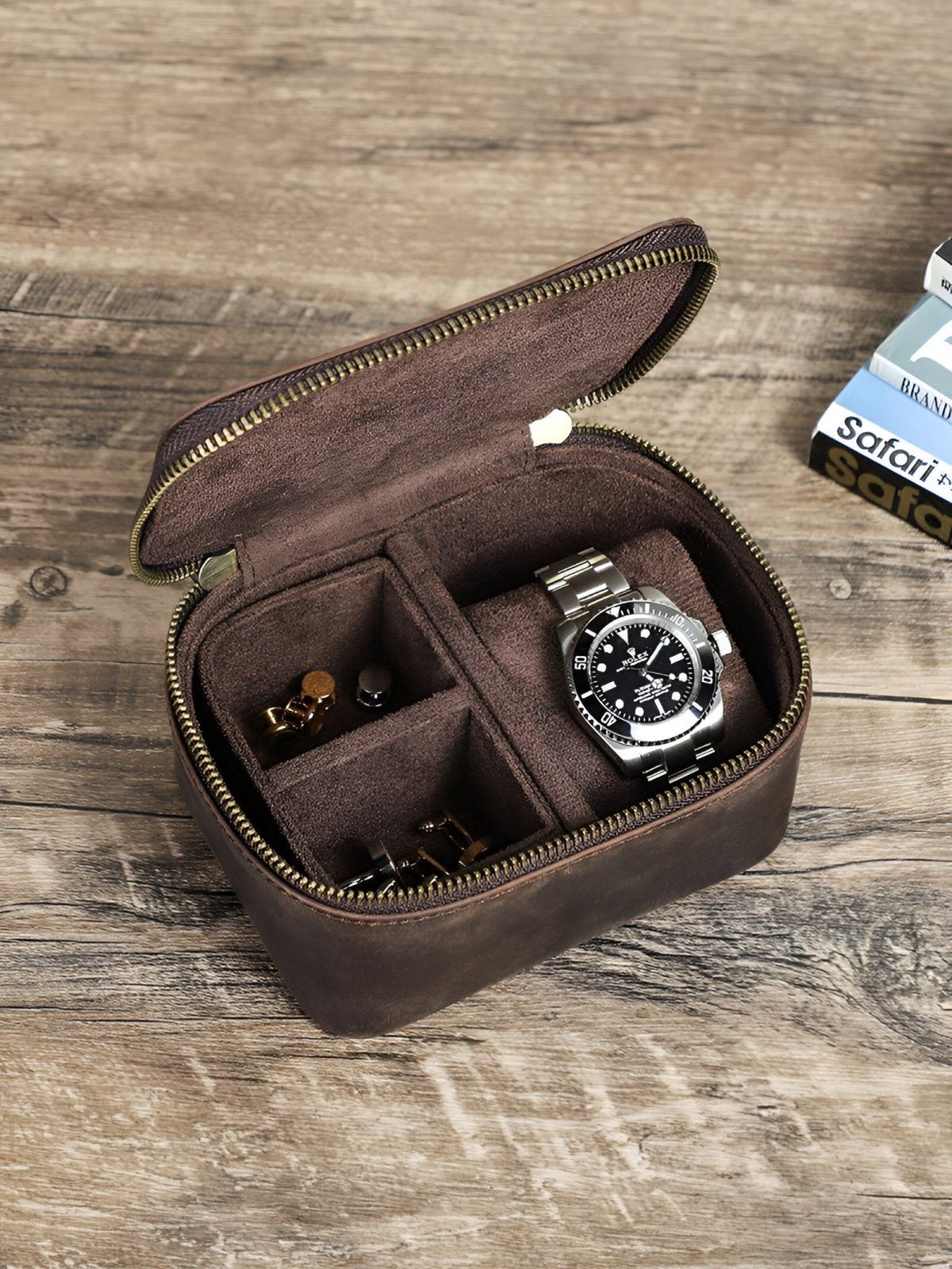 Coffret à montres, en cuir, idéal pour voyager, modèle Maurice - Coffret - Café