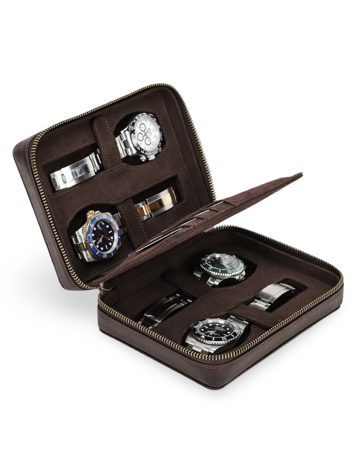 Coffret à montres, en cuir, porte carte intégré, modèle Maximian - Coffret - Café