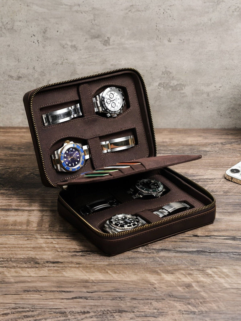 Coffret à montres, en cuir, porte carte intégré, modèle Maximian - Coffret - Café