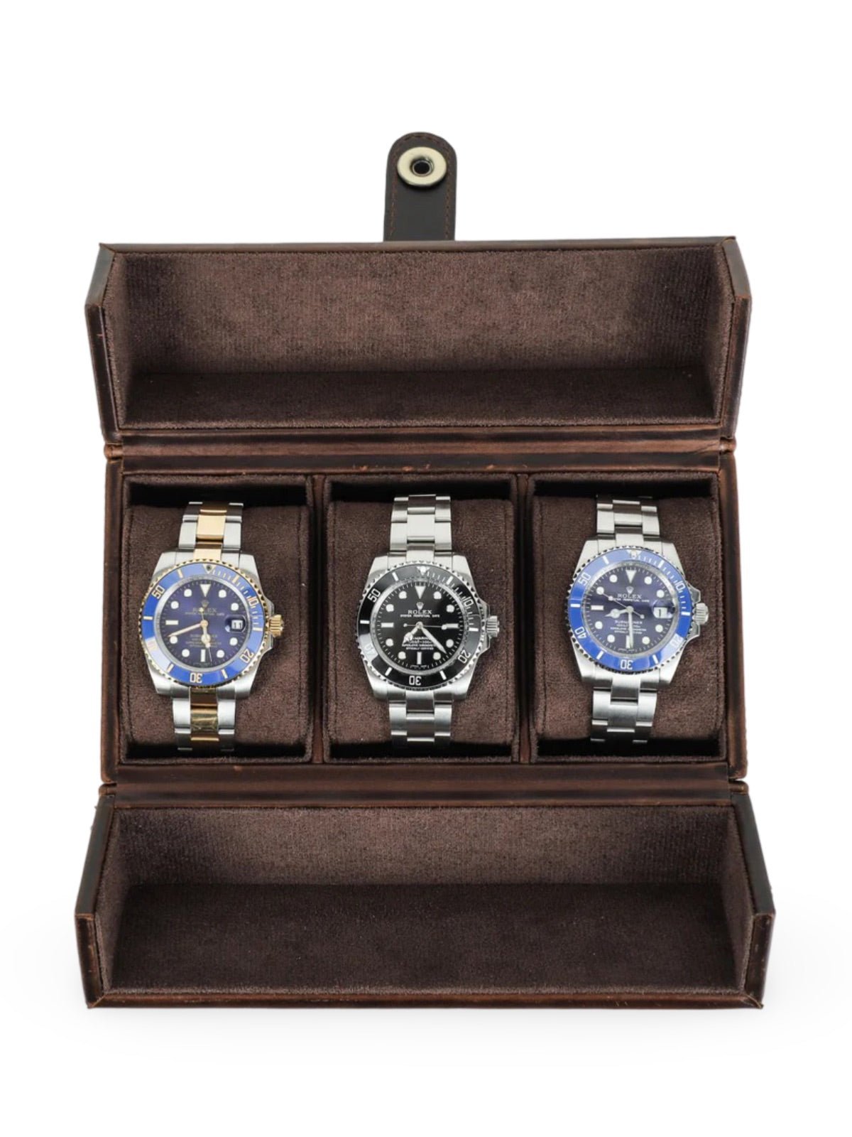 Coffret à montres, en cuir, triple capacité, modèle Candide - Coffret - Café