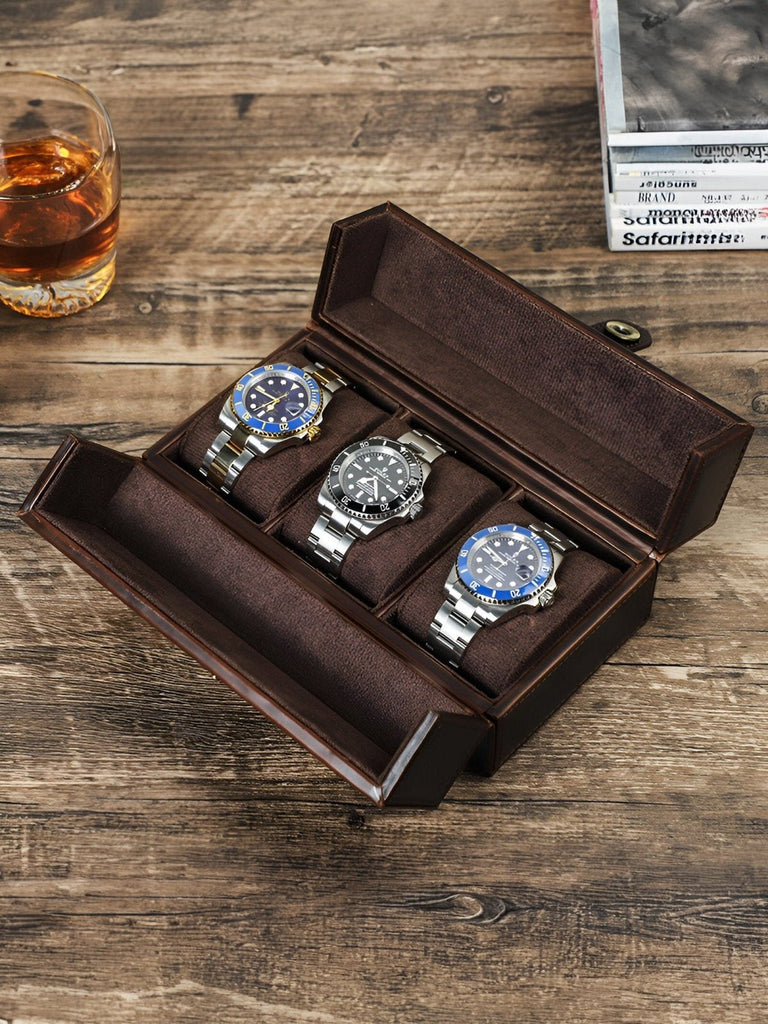 Coffret à montres, en cuir, triple capacité, modèle Candide - Coffret - Café