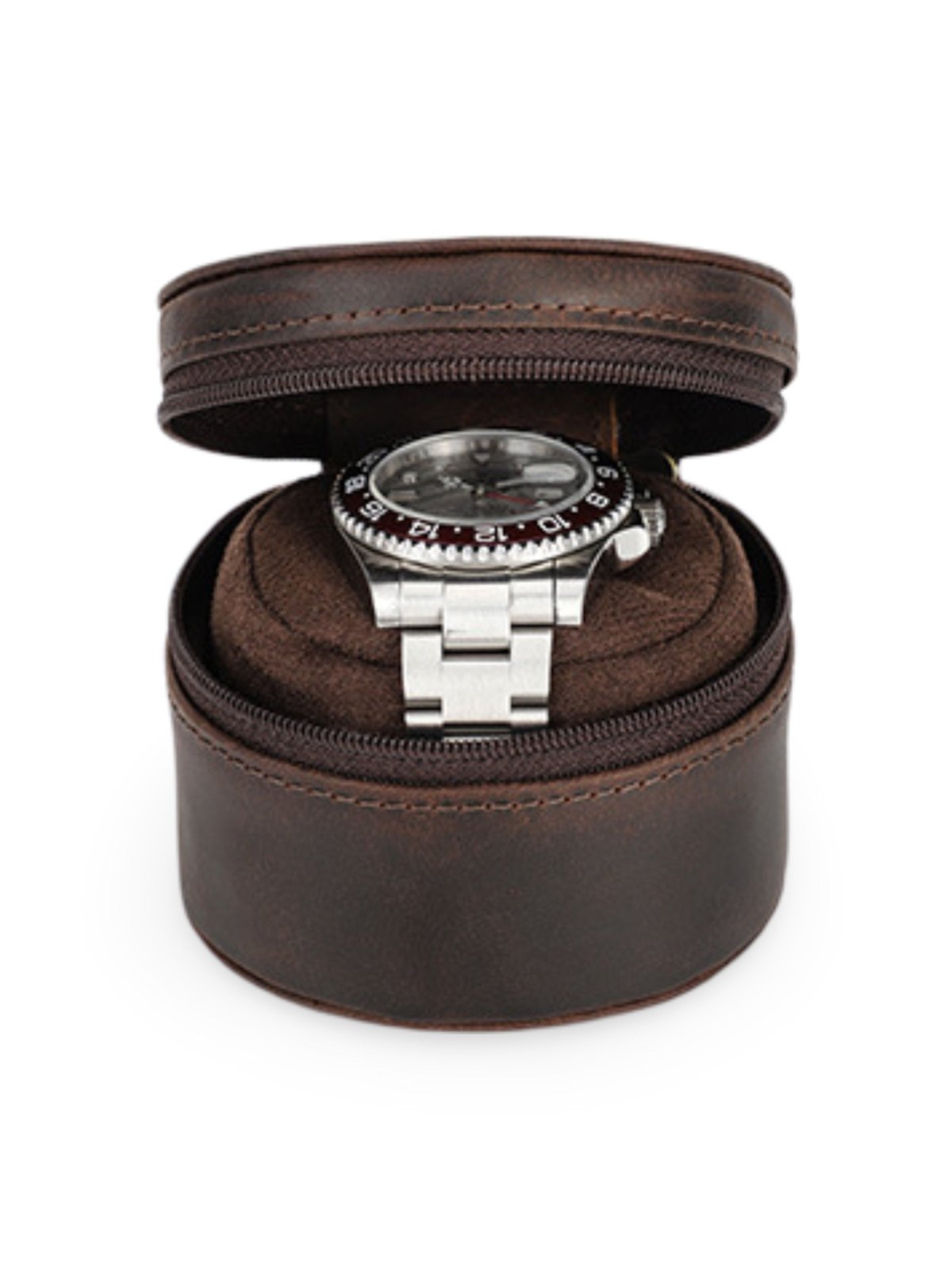 Coffret à montres unique, en cuir, arrondie, modèle Salvien - Coffret - Café