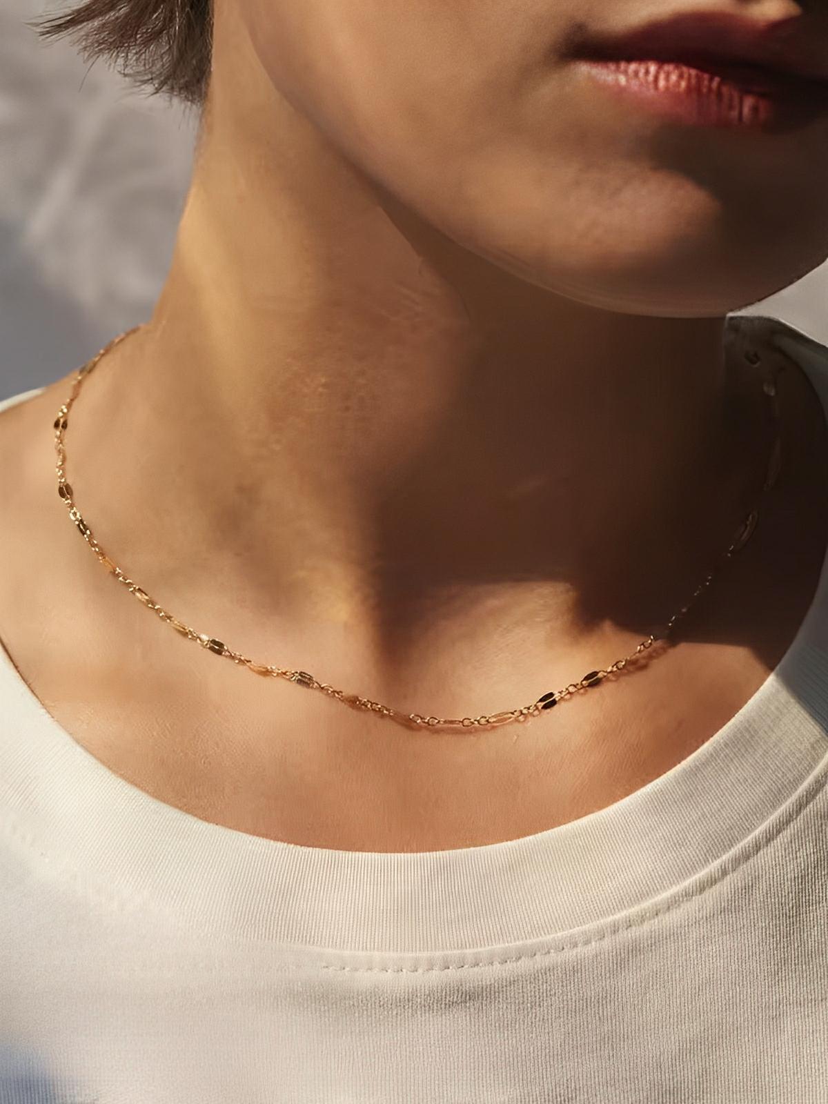 Collier chaîne femme, acier inoxydable, doré ou argenté, clavicule, maillons fins, style minimaliste, modèle Kelline - Collier - Or 35+3cm