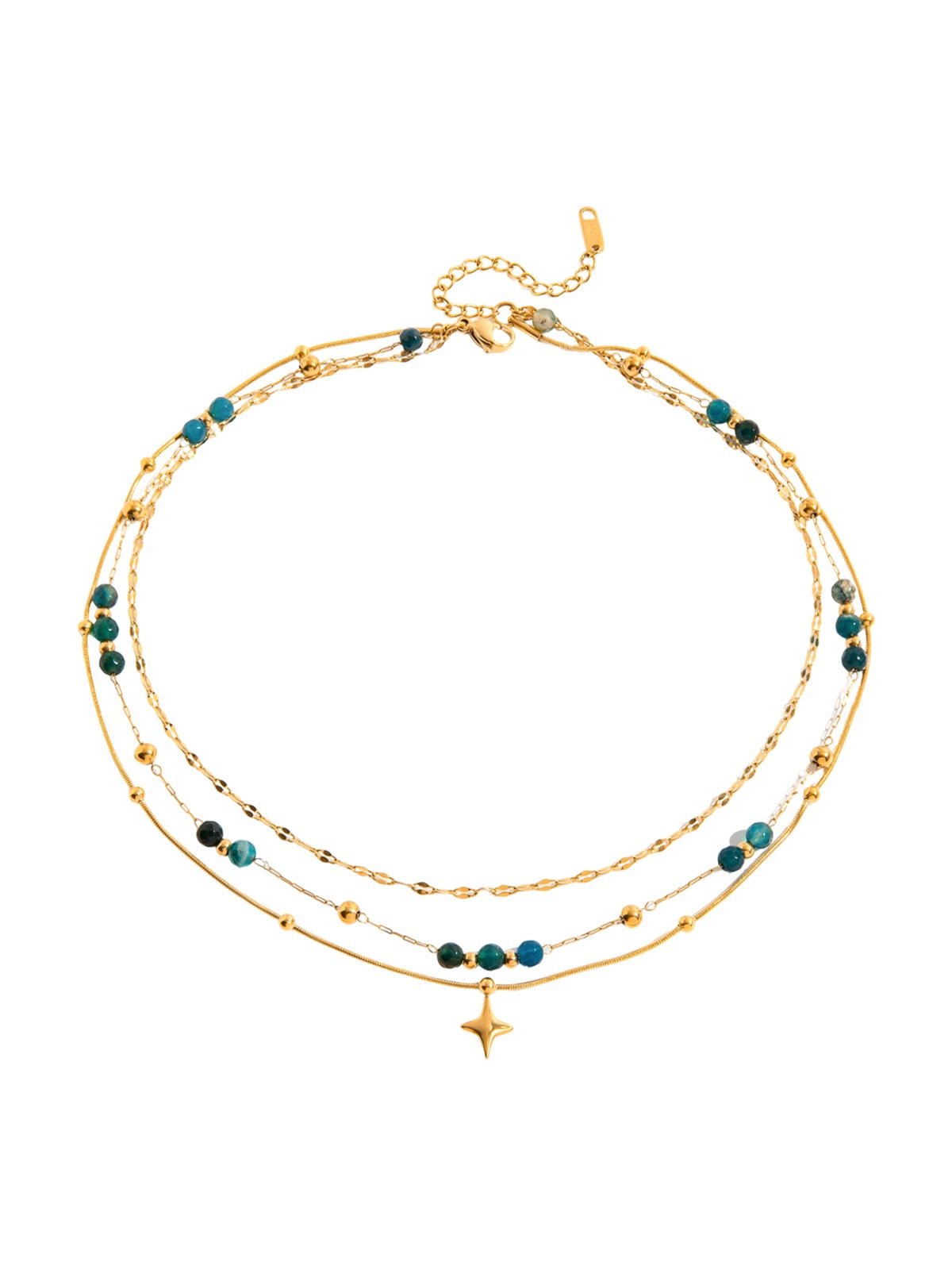 Collier doré, multirangs, perles de cristal bleues, pendentif étoile, acier inoxydable, modèle Itale - Collier - Or 40 + 5 cm