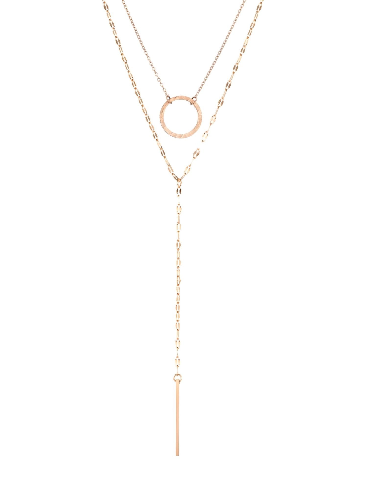 Collier double couche femme, acier inoxydable, pendentif géométrique, chaîne clavicule, style mode, modèle Mahée - Collier - Or ros 42 - 50cm