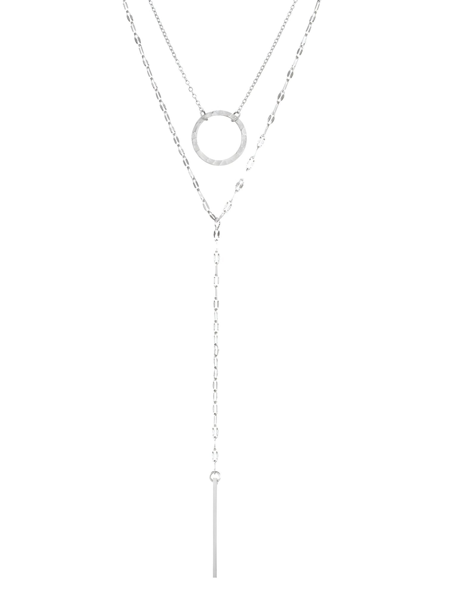 Collier double couche femme, acier inoxydable, pendentif géométrique, chaîne clavicule, style mode, modèle Mahée - Collier - Argent 42 - 50cm