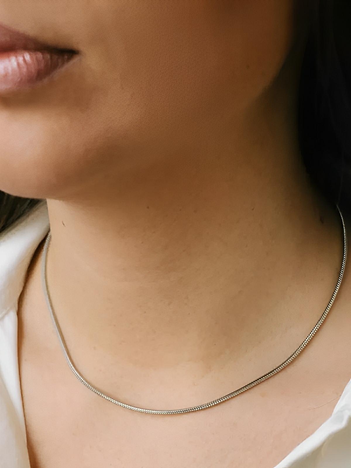 Collier long femme, acier inoxydable, plaqué or 18 carats, chaîne serpent, style minimaliste, modèle Odette - Collier - Argent 35 + 5 cm