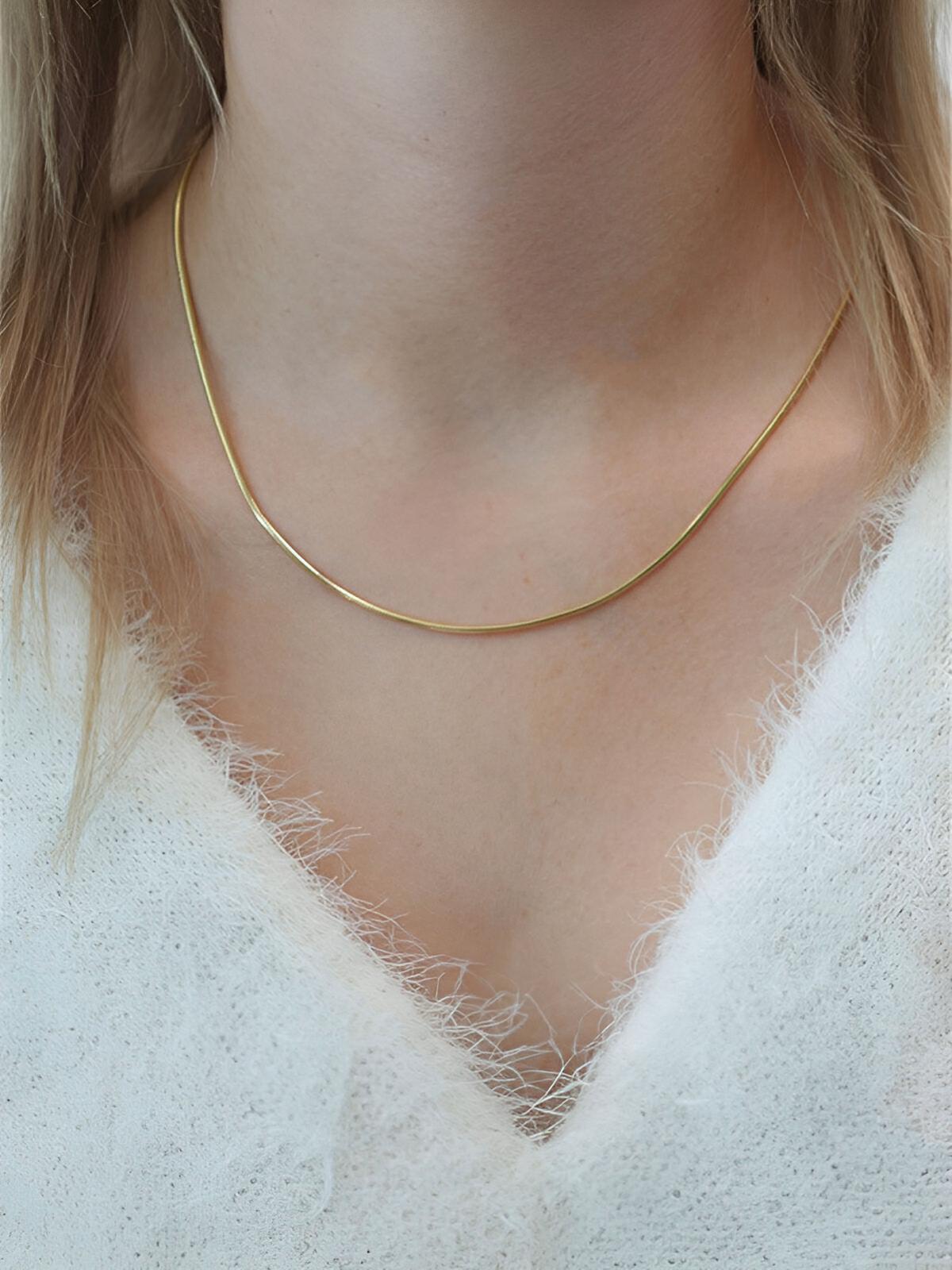 Collier long femme, acier inoxydable, plaqué or 18 carats, chaîne serpent, style minimaliste, modèle Odette - Collier - Or 35 + 3 cm